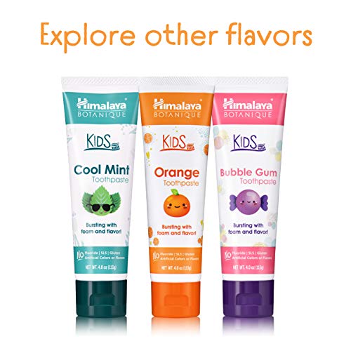 Himalaya Botanique Kids Toothpaste, Cool Mint Flavor to Reduce Plaque and Keep Kids Brushing Longer, Fluoride Free, 4 oz, 2 Pack