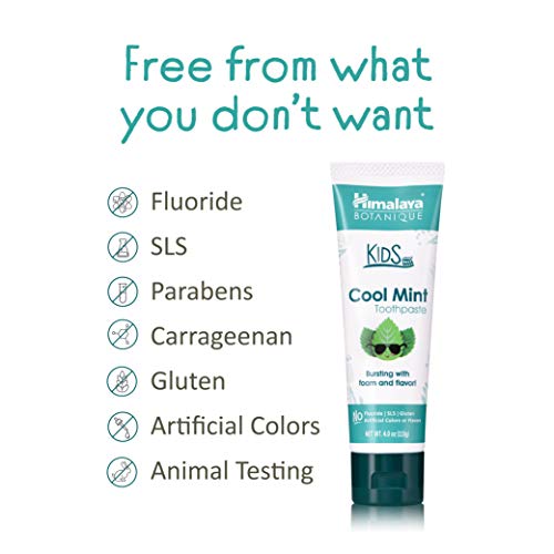 Himalaya Botanique Kids Toothpaste, Cool Mint Flavor to Reduce Plaque and Keep Kids Brushing Longer, Fluoride Free, 4 oz, 2 Pack