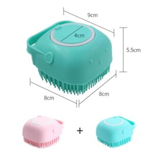 Bath Brush Scrubber Soft Silicone Pet Shower Grooming Shampoo Massage Dispenser For Short Long Haired Dogs And Cats (Blue+Pink)