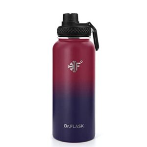 Dr.FLASK Sports Water Bottle - 32 Oz, 3 Lids (Straw Lid), Leak Proof, Vacuum Insulated Stainless Steel, Double Walled, Thermo Mug, Metal Canteen