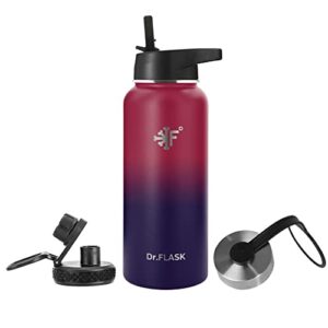 Dr.FLASK Sports Water Bottle - 32 Oz, 3 Lids (Straw Lid), Leak Proof, Vacuum Insulated Stainless Steel, Double Walled, Thermo Mug, Metal Canteen