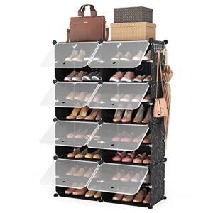 rojasop shoe rack organizer, 8-tier shoe organizer 32 pairs portable shoe rack organizer shoes storage cabinet shoe racks for closet entryway bedroom (black, 2 by 8)