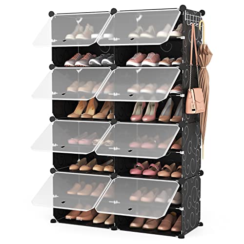 ROJASOP Shoe Rack Organizer, 8-Tier Shoe Organizer 32 Pairs Portable Shoe Rack Organizer Shoes Storage Cabinet Shoe Racks for Closet Entryway Bedroom (Black, 2 by 8)