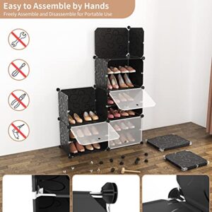 ROJASOP Shoe Rack Organizer, 8-Tier Shoe Organizer 32 Pairs Portable Shoe Rack Organizer Shoes Storage Cabinet Shoe Racks for Closet Entryway Bedroom (Black, 2 by 8)