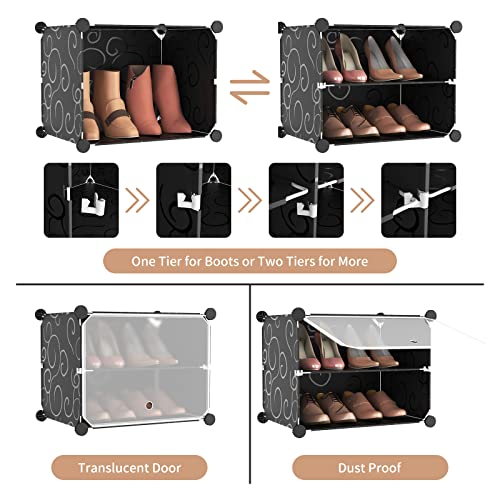 ROJASOP Shoe Rack Organizer, 8-Tier Shoe Organizer 32 Pairs Portable Shoe Rack Organizer Shoes Storage Cabinet Shoe Racks for Closet Entryway Bedroom (Black, 2 by 8)