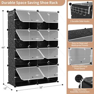 ROJASOP Shoe Rack Organizer, 8-Tier Shoe Organizer 32 Pairs Portable Shoe Rack Organizer Shoes Storage Cabinet Shoe Racks for Closet Entryway Bedroom (Black, 2 by 8)