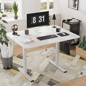 YESHOMY Height Adjustable Electric Standing Desk 40 inch Computer Table, Home Office Workstation, 40in, White Leg/White Top