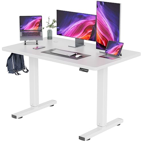 YESHOMY Height Adjustable Electric Standing Desk 48 inch Computer Table, Home Office Workstation, 48in, White Leg/White Top