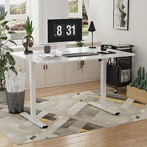 YESHOMY Height Adjustable Electric Standing Desk 48 inch Computer Table, Home Office Workstation, 48in, White Leg/White Top