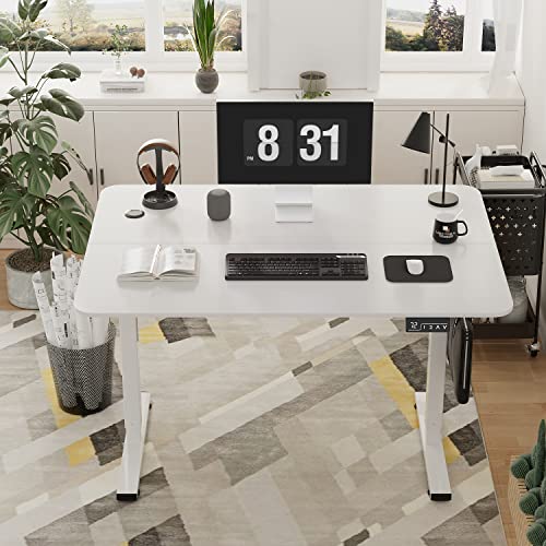 YESHOMY Height Adjustable Electric Standing Desk 48 inch Computer Table, Home Office Workstation, 48in, White Leg/White Top