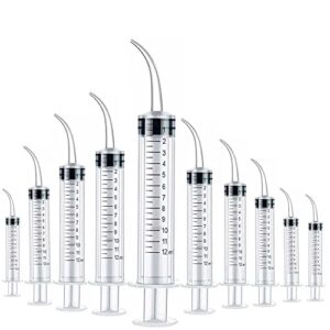 10 pack dental syringes with curved tip disposable gradient dental irrigation syringes for oral dental care, tonsil stone removal, laboratory, feeding small pets curved measurable