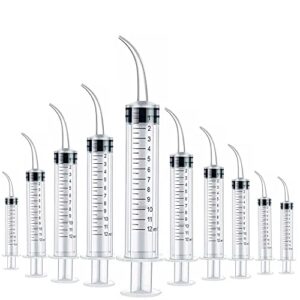 10 Pack Dental Syringes with Curved Tip Disposable Gradient Dental Irrigation Syringes for Oral Dental Care, Tonsil Stone Removal, Laboratory, Feeding Small Pets Curved Measurable