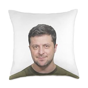 in bed with zelensky: ukrainian president’s face throw pillow, 18x18, multicolor