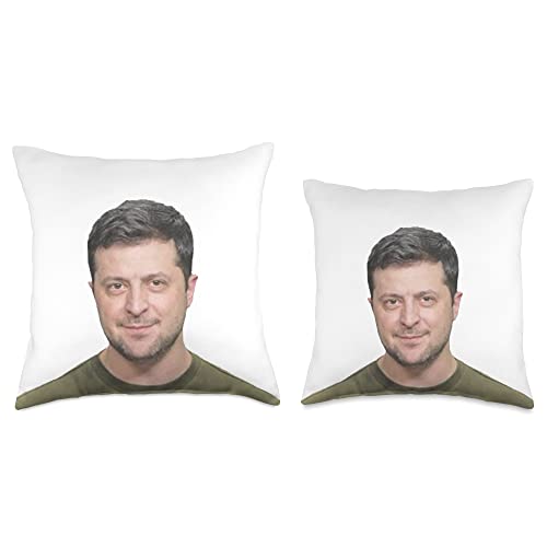 In bed with Zelensky: Ukrainian president’s face Throw Pillow, 18x18, Multicolor