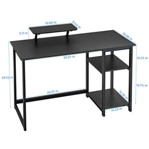 GreenForest Computer Desk with Monitor Stand and Reversible Storage Shelves,39 inch Small Home Office Writing Study Desk for Small Spaces,Black