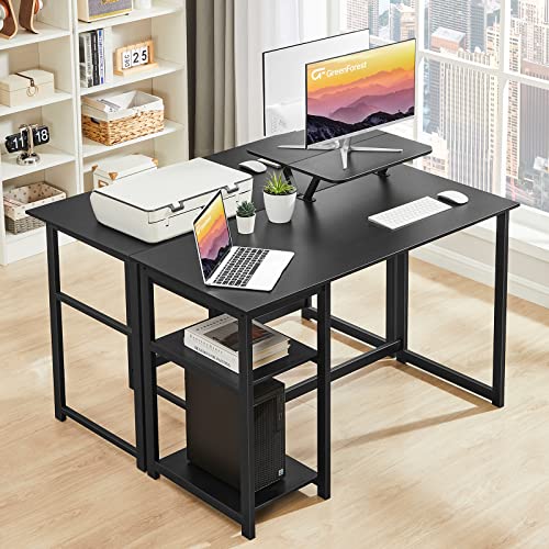 GreenForest Computer Desk with Monitor Stand and Reversible Storage Shelves,39 inch Small Home Office Writing Study Desk for Small Spaces,Black