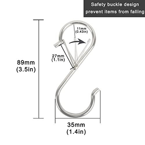 SAGARHR 20PCS S Hooks for Kitchen Utensil and Closet Rod, Rustproof Safety Buckle Design Metal S Hooks for Hanging Plants,