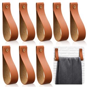 8 pcs wall hooks wall hanging straps pu leather curtain rod holder towel holders for wall faux leather strap hanger wall mounted hooks for towel bathroom kitchen (yellow)