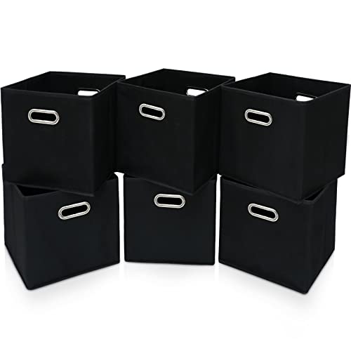 STOREONE 13 Inch Cube Organizer Bins ,Black Fabric Storage Bins，Foldable Storage Bins Basket with Dual Handles Fabric Organizer Bins and Storage Box，Set of 6,Black