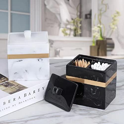 ComfZtar Cotton Swab Holder Cotton Ball Canisters with Lid Q Tip Container Cosmetics Makeup Storage Box Organizer Dispenser for Vanity, Dresser Counter, Bathroom Sink cotton pad holder-black