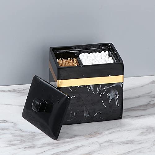 ComfZtar Cotton Swab Holder Cotton Ball Canisters with Lid Q Tip Container Cosmetics Makeup Storage Box Organizer Dispenser for Vanity, Dresser Counter, Bathroom Sink cotton pad holder-black