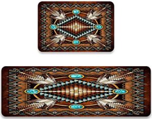 rustic southwestern kitchen rug sets 2 pieces tribal native american indian comfort mat geometric cushioned floor mats washable doormat anti fatigue non-slip kitchen runner rugs bedroom area carpet