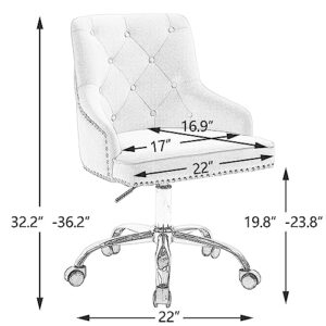 Home Velvet Office Chair Tufted Computer Desk Chair Swivel Adjustable Accent Vanity Chair with Arms Nailhead Trim for Bedroom