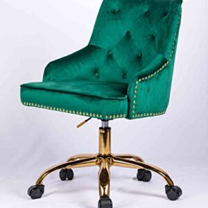 Home Velvet Office Chair Tufted Computer Desk Chair Swivel Adjustable Accent Vanity Chair with Arms Nailhead Trim for Bedroom