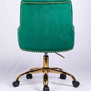 Home Velvet Office Chair Tufted Computer Desk Chair Swivel Adjustable Accent Vanity Chair with Arms Nailhead Trim for Bedroom