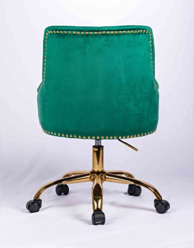 Home Velvet Office Chair Tufted Computer Desk Chair Swivel Adjustable Accent Vanity Chair with Arms Nailhead Trim for Bedroom