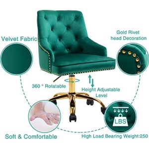 Home Velvet Office Chair Tufted Computer Desk Chair Swivel Adjustable Accent Vanity Chair with Arms Nailhead Trim for Bedroom