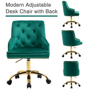 Home Velvet Office Chair Tufted Computer Desk Chair Swivel Adjustable Accent Vanity Chair with Arms Nailhead Trim for Bedroom