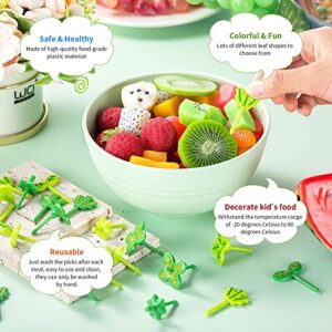 64 Pcs Kids Food Pick Leaves Series Bento Box Picks Plastic Fruit Picks Decorative Bento Box Accessories Mini Fruit Fork Kawaii Plastic Stick Cute Salad Toothpick for Party Lunch Decor, 8 Styles