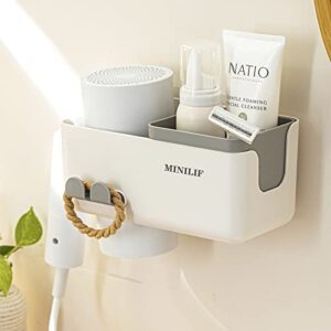 minlif wall mounted hair dryer holder,hair dryer organizer,bathroom storage organizer, suitable for hair dryer, facial cleanser, toothpaste and hairpin
