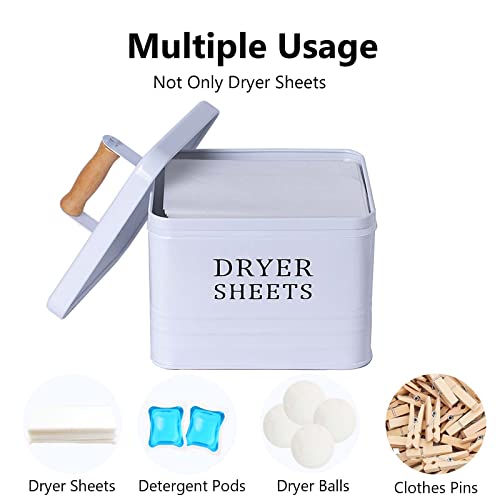 DAYA FASHION Dryer Sheet Holder, Metal Farmhouse Dryer Sheet Dispenser for Laundry Room, White Dryer Sheet Container with Lid, Fabric Sheet Holder Storage Bin