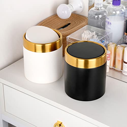 JILLICK Small Trash Can with Lid, Mini Desk Trash Can, 1.5 Liter / 0.4 Gallon Small Metal Garbage Can for Countertop Coffee Bar, Black