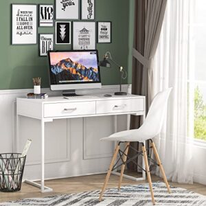 tribesigns computer desk with drawers for small spaces, 39" white home office desks study writing desk for bedrooms, home office, living room