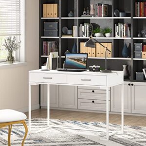 Tribesigns Computer Desk with Drawers for Small Spaces, 39" White Home Office Desks Study Writing Desk for Bedrooms, Home Office, Living Room