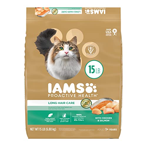 Iams Proactive Health Long Hair Care Adult Dry Cat Food with Real Chicken, 15 lb. Bag