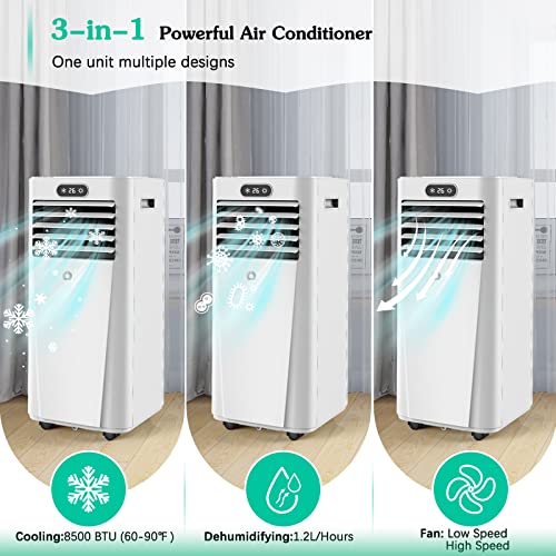 8500 BTU Portable Air Conditioner with Remote Control Cool to 350 square feet, Touch Screen, Portable AC Unit with Cooling, Dehumidifier, Fan 3-in-1