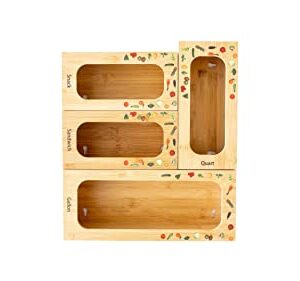 Hadi Home Ziplock Bag Storage Organizer - Premium Bamboo Kitchen Drawer or Wall Food Storage Bag Organizer Holders - With ZO4-BO1-HH BO