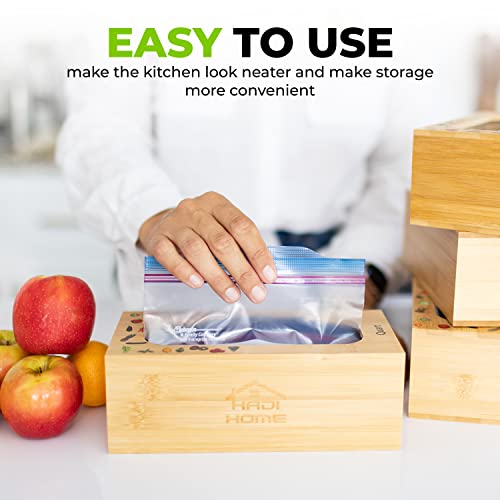 Hadi Home Ziplock Bag Storage Organizer - Premium Bamboo Kitchen Drawer or Wall Food Storage Bag Organizer Holders - With ZO4-BO1-HH BO