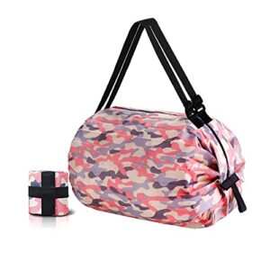 reusable shopping bags, foldable grocery storage tote, waterproof oxford cloth duffle for shop, large durable heavy duty, pink camo