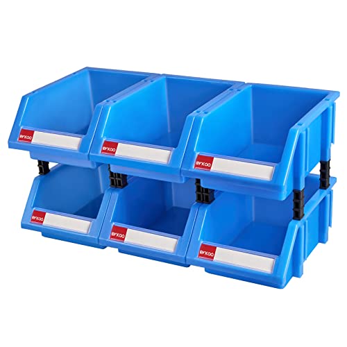 aerkaa Small parts organizer hardware storage bins tool organizer plastic stackable storage bins for screws,bolts,drivers(Blue,Pack of 6)