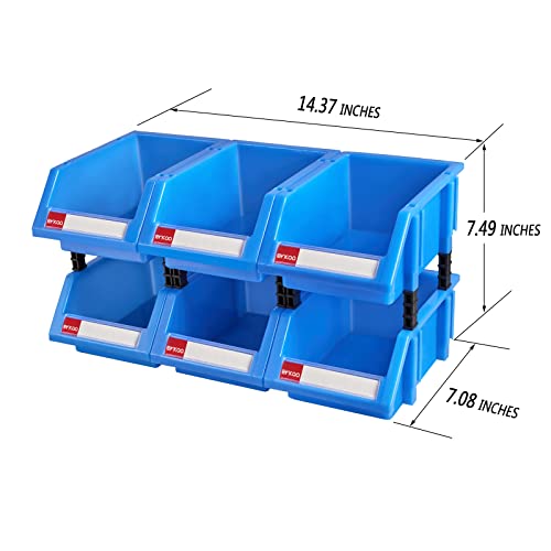 aerkaa Small parts organizer hardware storage bins tool organizer plastic stackable storage bins for screws,bolts,drivers(Blue,Pack of 6)