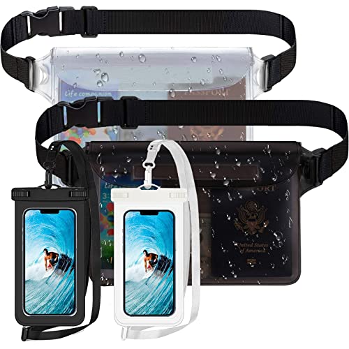 2 Packs Universal Waterproof Phone Pouch and 2packs Large Phone Waterproof Dry Waist Pack IPX8 Outdoor Hiking Beach Water Sports Floating Swimming Boating Kayaking Fishing