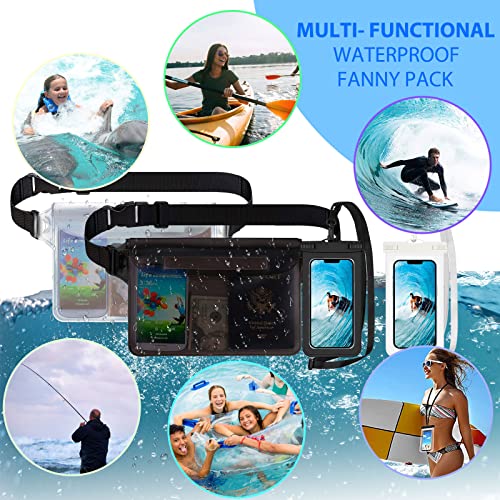 2 Packs Universal Waterproof Phone Pouch and 2packs Large Phone Waterproof Dry Waist Pack IPX8 Outdoor Hiking Beach Water Sports Floating Swimming Boating Kayaking Fishing