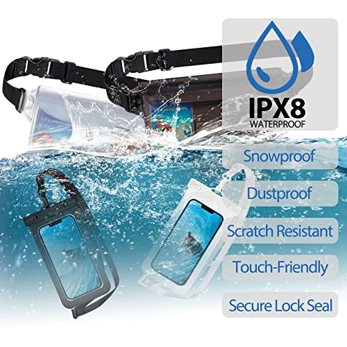 2 Packs Universal Waterproof Phone Pouch and 2packs Large Phone Waterproof Dry Waist Pack IPX8 Outdoor Hiking Beach Water Sports Floating Swimming Boating Kayaking Fishing