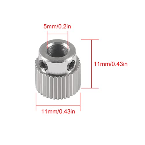 Aokin Stainless Steel Extruder Wheel Gear 36 Teeth Drive Gear 3D Printer Parts for Creality Ender 3, Ender 3 Pro, Ender 3 V2, Ender 5/5 Pro/5 Plus, CR-10/10S, CR-10 S4, CR-10 S5, 5 Pcs with a Wrench