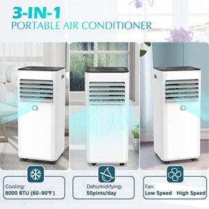 AirOrig Air Conditioner, 8000 BTU Portable Air Conditioner, 3-in-1 AC Unit with Fan & Dehumidifier Cools up to 300 sq. ft, portable ac unit with Remote Control, floor air conditioner with Window Installation Kit For Room, Office, Dorm, Bedroom, White